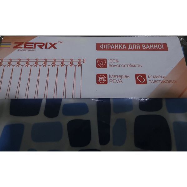 Шторка для ванной Zerix SCP-009-180x180 из PEVA (полиэтиленвинилацетата) (Узор "Брызги" синие) (ZX6082) ZX6082 фото