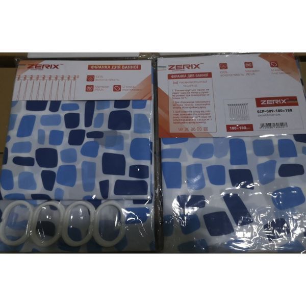 Шторка для ванной Zerix SCP-009-180x180 из PEVA (полиэтиленвинилацетата) (Узор "Брызги" синие) (ZX6082) ZX6082 фото
