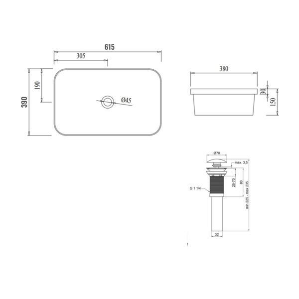 Комплект Qtap Scorpio: Раковина врезная прямоугольная 615х390х150 мм White + Донный клапан PU02 SD00053415 фото
