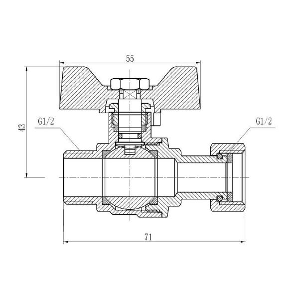 Кран кульовий із накидною гайкою SD Forte 1/2" ВЗ для води прямий SF261W15 SD00021094 фото