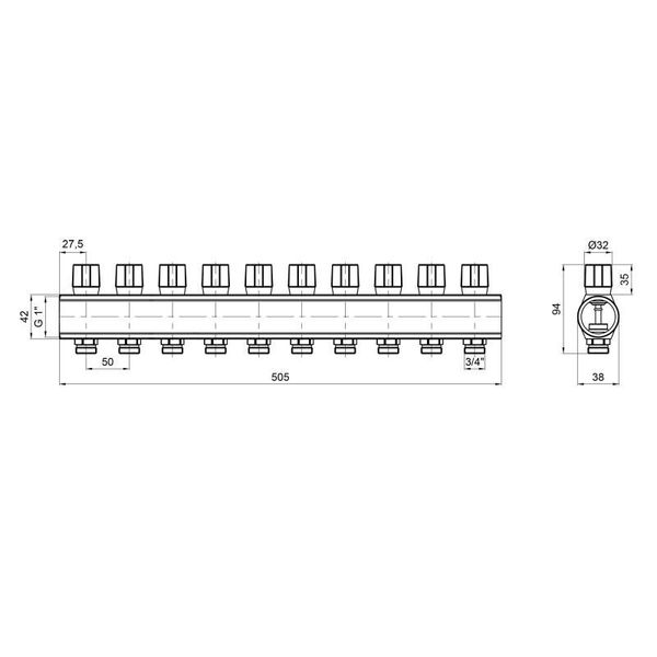 Коллектор Icma с регулировочными вентилями 1" 10 выходов №1105 (Red) SD00049602 фото