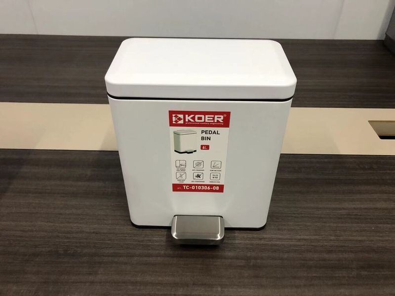Мусорное ведро с плавным закрытием прямоугольное Koer TC-010306-08 6 л цвет белый (KR5601) KR5601 фото