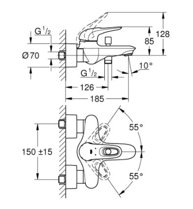 EUROSTYLE ОДНОРЫЧАЖНЫЙ СМЕСИТЕЛЬ GROHE ДЛЯ ВАННЫ 1/2″ 33 591 003 фото