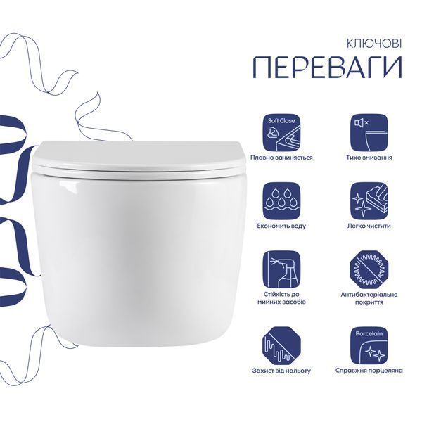 Унитаз подвесной Qtap Taurus Ultra Quiet 515&times;360&times;350 мм, White, с сиденьем Slim Duroplast / Soft-close / Quick Release QTTAU26W49116 SD00055240 фото