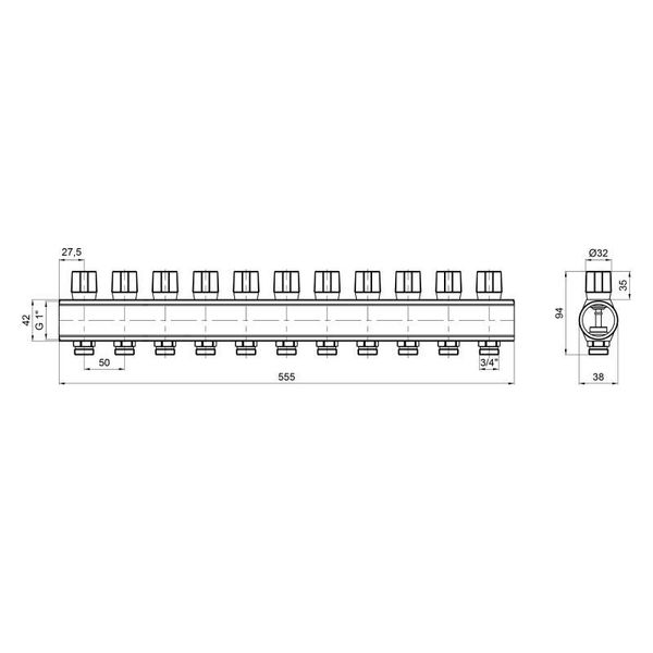 Коллектор Icma с регулировочными вентилями 1" 11 выходов №1105 (Red) SD00049603 фото