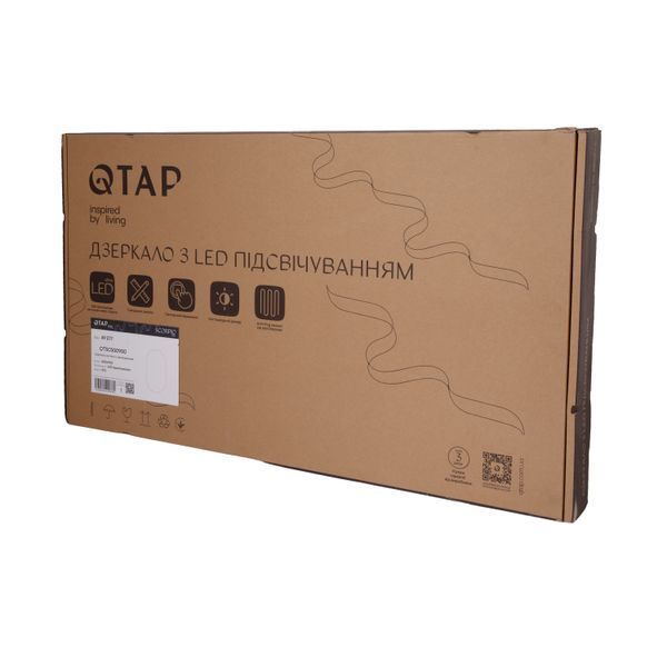 Зеркало Qtap Scorpio (SC1) с LED-подсветкой Touch, с антизапотеванием, с диммером, рег. темп. цвета (3000-6500K) Black QTSC500900 SD00055401 фото