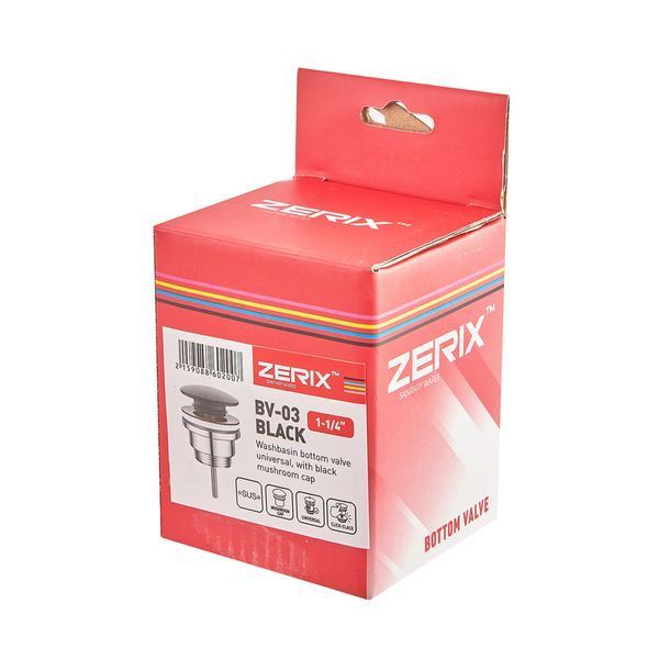 Донный клапан для раковины Zerix BV-03 BLACK 1 1/4'' универсальный (с/без перл) СLICK-СLACK (Цвет черный) (ZX6020) ZX6020 фото
