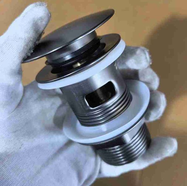 Донный клапан для раковины с переливом Zerix BV-09 GRAY 1 1/4" автоматический Click-Clack (Цвет графит) (MY0415) MY0415 фото