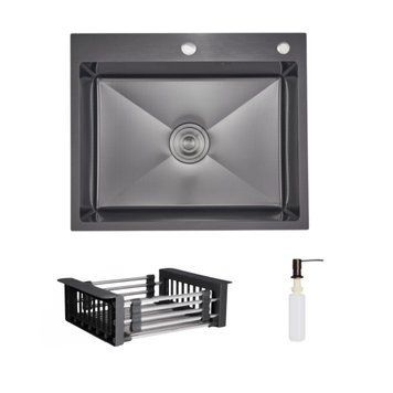 Комплект Lidz Handmade H6050HB Мойка для кухни интегрированная Decor Black PVD Honeycomb в комплекте с дозатором+ LIDZK01B Корзина для кухонной мойки SD00055253 фото
