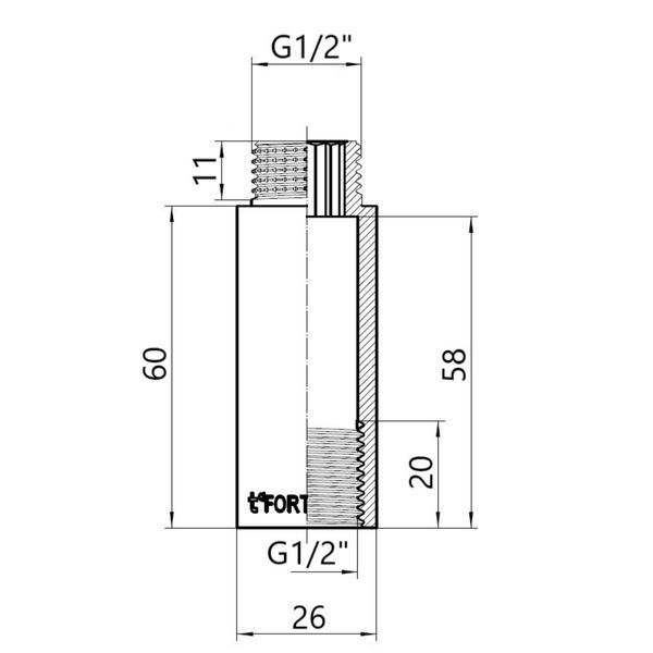 Thermo Alliance Forte Удлинитель хромированный 1/2"ВН 60 мм TAF1301560 SD00054183 фото