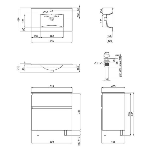 Комплект Qtap Albatross 810х825х460 White тумба підлогова + раковина врізна QT0171TN800D3080CW SD00044832 фото