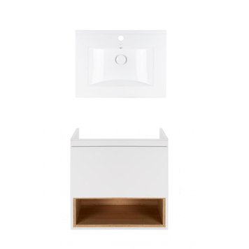 Комплект Qtap тумба підвісна Robin 600х580х437 мм White/Whitish oak + раковина врізна Albatross QT71RO43991 SD00050115 фото