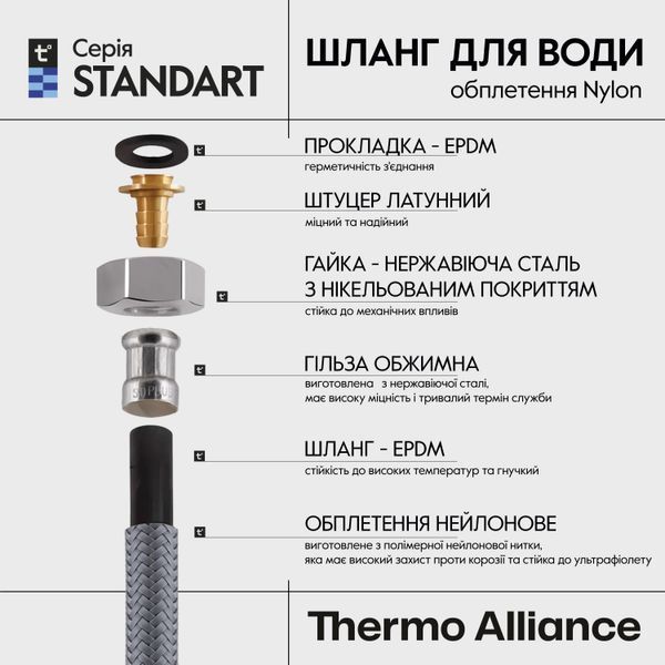 Шланг для подключения смесителя Thermo Alliance Standart (пара) 80 см NYLON M10x1/2"В TAS386W80 SD00053001 фото