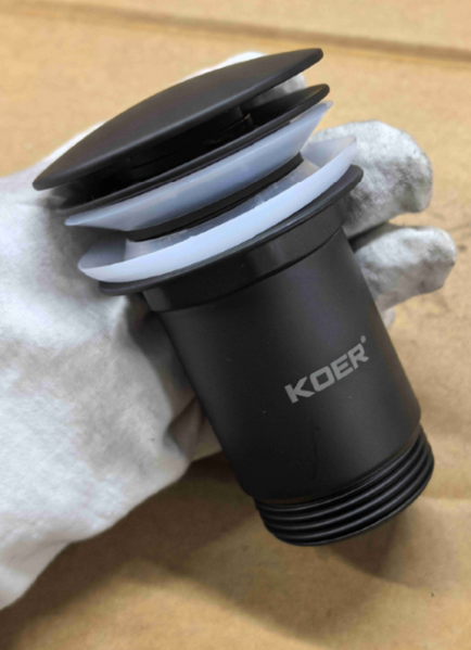 Донний клапан для раковини з переливом KOER PW-07-05 автоматичний (Click-Clack) (Колір чорний) 1 1/4'' (KR5785) KR5785 фото