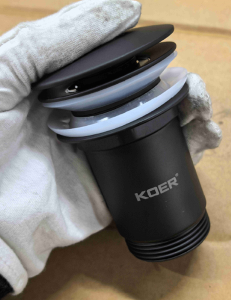 Донний клапан для раковини з переливом KOER PW-07-05 автоматичний (Click-Clack) (Колір чорний) 1 1/4'' (KR5785) KR5785 фото