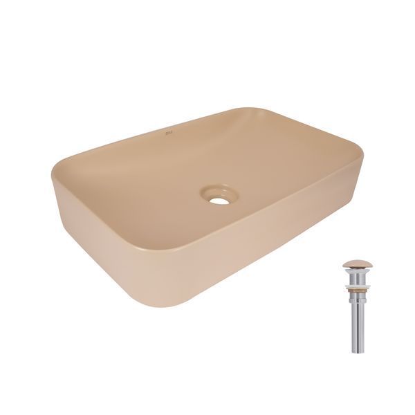Раковина накладная Qtap Tern 610x350x135 мм, Beige, прямоугольная, с донным клапаном QTTER188SB49790 SD00055914 фото