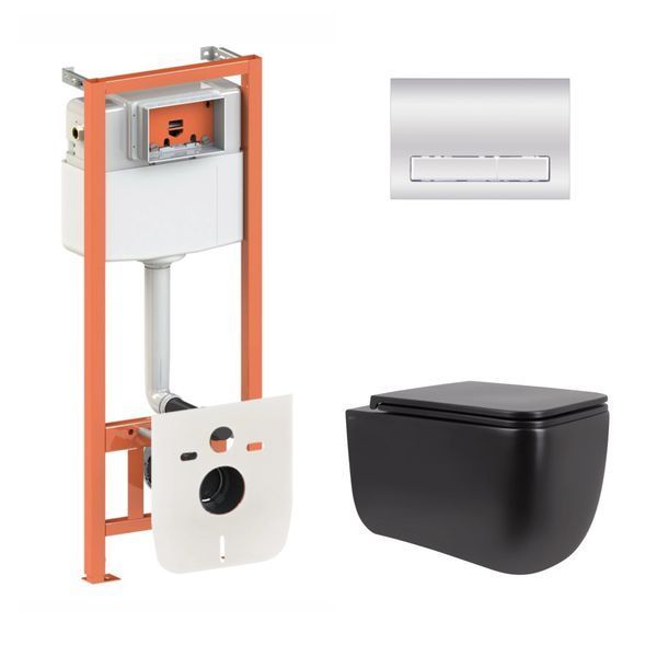 Готовое решение Qtap для ванной комнаты: подвесной унитаз Gemini Ultra Quiet 530х365х373 + комплект инсталляции Nest 4 в 1 (линейная клавиша Chrome) SD00052301 фото