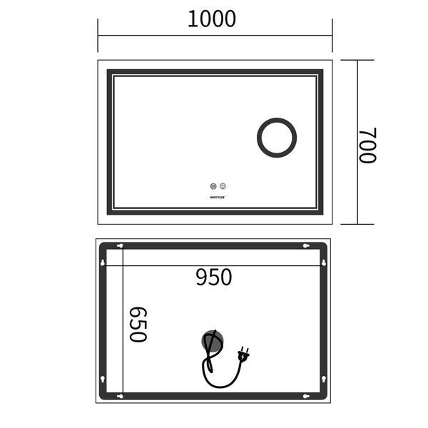 Зеркало Mixxus Premium QUADRO MR20-100x70 с Led Touch, Anti-fog, димером, регулятором яркости, линзой (MP6622) MP6622 фото