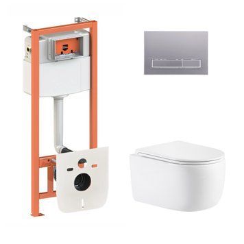 Готовое решение Qtap для ванной комнаты: подвесной унитаз Taurus Ultra Quiet 515&times;360&times;350 + комплект инсталляции Nest 4 в 1 (линейная клавиша Satin) SD00055991 фото