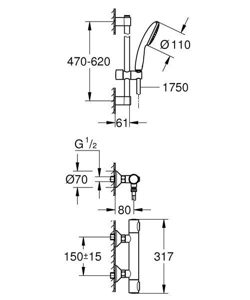Термостат для душа Grohe Grohtherm 500 с душевым гарнитуром (34796001) 34796001 фото
