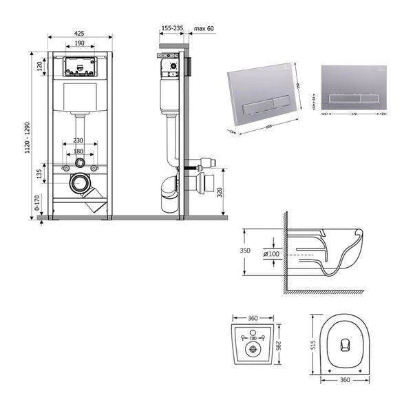 Готовое решение Qtap для ванной комнаты: подвесной унитаз Taurus Ultra Quiet 515&times;360&times;350 + комплект инсталляции Nest 4 в 1 (линейная клавиша Satin) SD00055991 фото