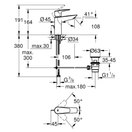 BAUEDGE СМІСНИК GROHE ДЛЯ РАКОВІНИ 1/2"M-РАЗМЕРА 23 758 001 фото