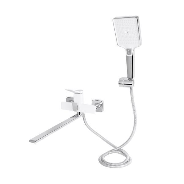Смеситель для ванны Qtap Presto с длинным поворотным изливом (c душевым гарнитуром) QTPRE2601CRW45578 Chrome/White SD00051702 фото