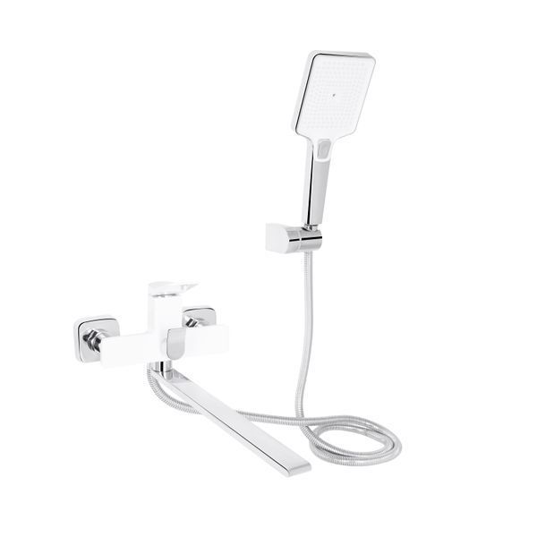 Смеситель для ванны Qtap Presto с длинным поворотным изливом (c душевым гарнитуром) QTPRE2601CRW45578 Chrome/White SD00051702 фото