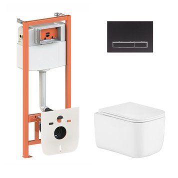 Готовое решение Qtap для ванной комнаты: подвесной унитаз Gemini Ultra Quiet 485&times;340&times;350+ комплект инсталляции Nest 4в1 (линейная клавиша Matt Black) SD00056007 фото