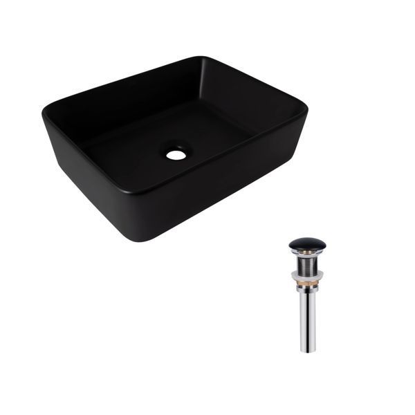 Комплект Qtap Tern: Раковина накладная прямоугольная 480х370х135 мм Matt Black + Донный клапан PU03 SD00053424 фото