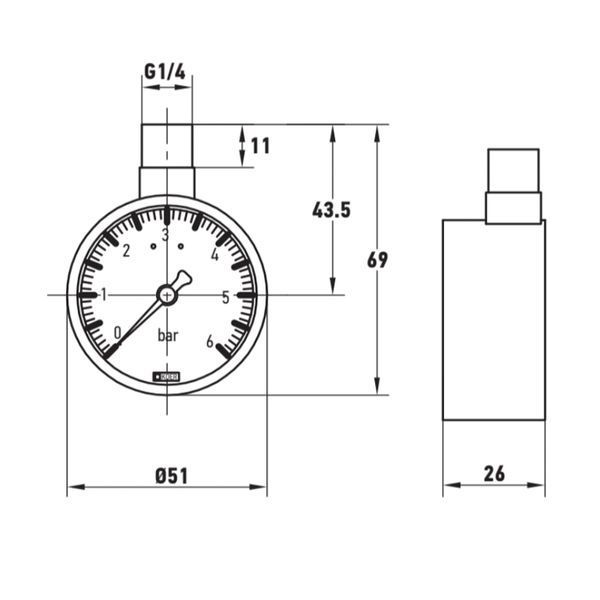 Манометр радиальный KOER KM.630R 1/4'' (D 50мм 0-6 bar, резьба сверху корпуса) (KR4762) KR4762 фото