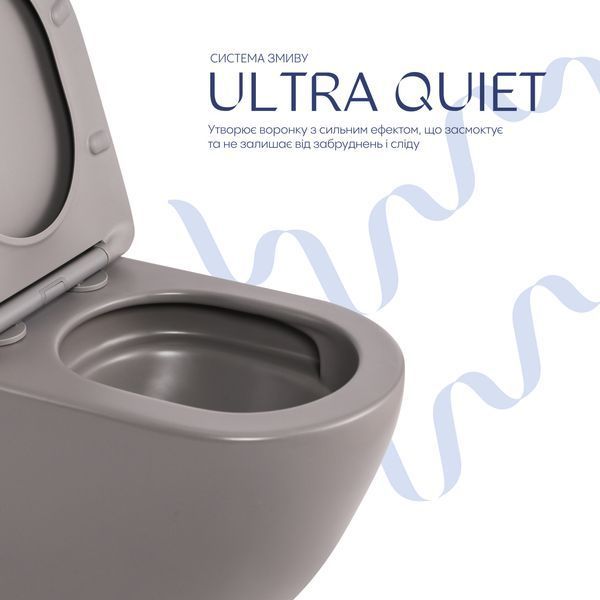 Унитаз подвесной Robin Ultra Quiet 490&times;365&times;325&nbsp;мм, Stone Grey, с сиденьем Slim Duroplast / Soft-close / Quick Release QT13332381АSSG Qtap SD00054282 фото