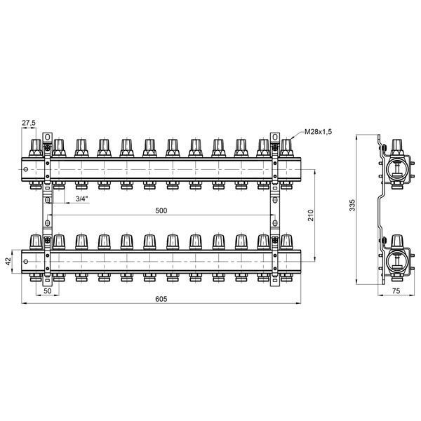Коллектор Icma 1" 12 выходов, без расходомера №K005 SD00020447 фото