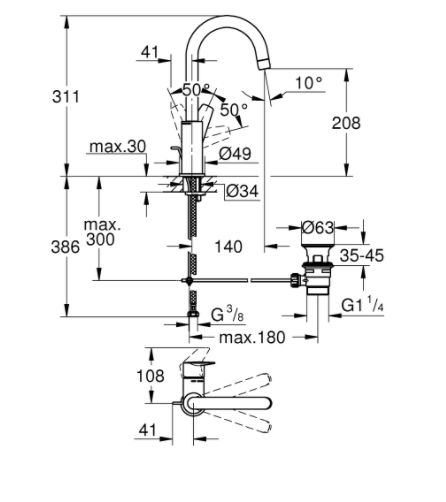 BAUEDGE СМЕСИТЕЛЬ GROHE ДЛЯ РАКОВИНЫ 1/2 "L-РАЗМЕРА 23 760 001 фото