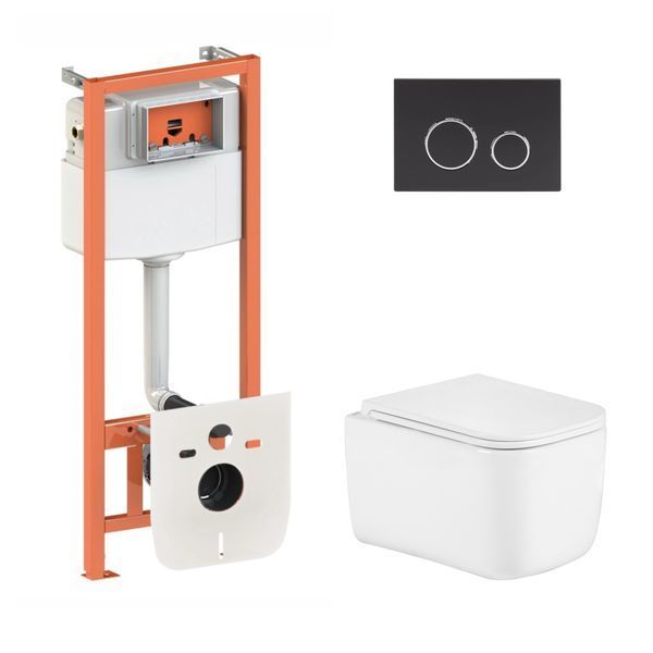 Готовое решение Qtap для ванной комнаты: подвесной унитаз Gemini Ultra Quiet 485&times;340&times;350 + комплект инсталляции Nest 4в1 (круглая клавиша Matt Black) SD00056008 фото