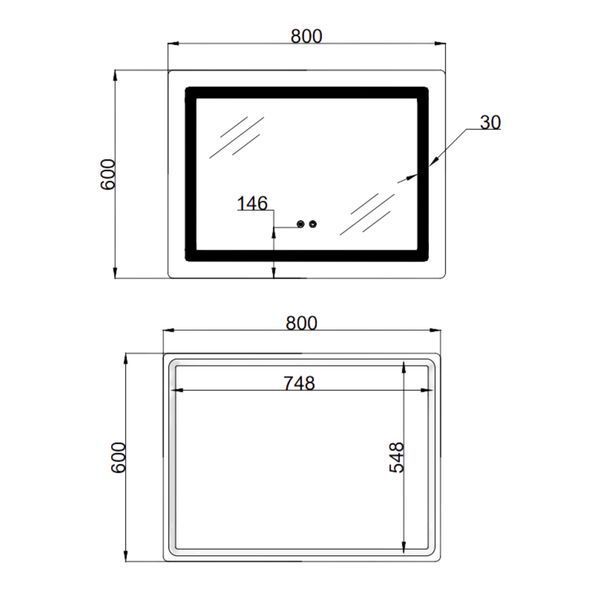 Зеркало Lidz Kubis (KU2) 800х600 с LED-подсветкой Touch, с антизапотеванием, с диммером, рег. яркости LD78LF904708048446 SD00054570 фото