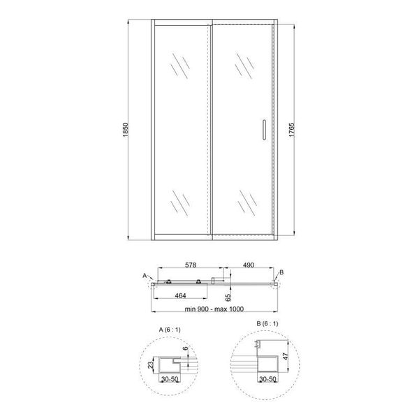 Душові двері в нішу Qtap Taurus CRM209-1.C6 90-100x185 см, скло Clear 6 мм, покриття CalcLess SD00045295 фото