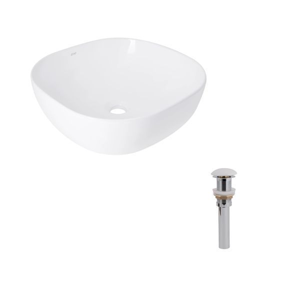 Комплект Qtap Kolibri: Раковина накладная 400x400x140 мм, White, квадратная + Донный клапан Pop-up PU02 SD00054590 фото