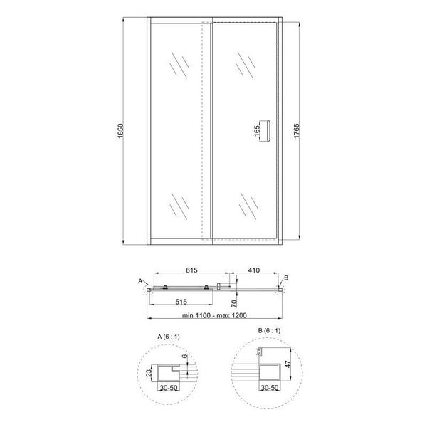 Душові двері в нішу Qtap Taurus CRM2011-12.C6 110-120x185 см, скло Clear 6 мм, покриття CalcLess SD00045296 фото