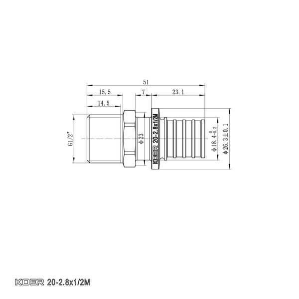 Переходник с НР Koer KA.A06M-20 - 20(2.8mm) x 1/2"M (KR4851) KR4851 фото