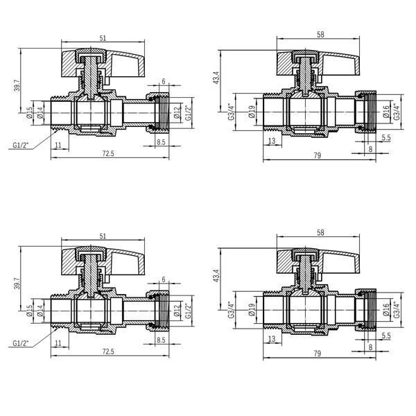 Комплект прямых кранов Thermo Alliance Standart 1/2"ВН -3/4"ВН с накидной гайкой для подключенние котла TAS262RBW1520 SD00054691 фото