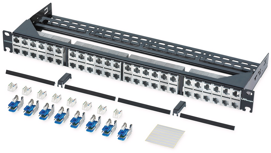 Патч-панель CMS 19", 48 портів, 1U, cat.6А, FTP з кабельним організатором, сталь Corning (CAXASV-04808-C002) 15388/35965 фото
