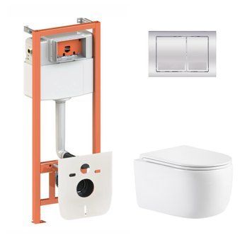 Готовое решение Qtap для ванной комнаты: подвесной унитаз Taurus Ultra Quiet 515&times;360&times;350 + комплект инсталляции Nest 4 в 1 (квадратная клавиша Chrome) SD00055995 фото