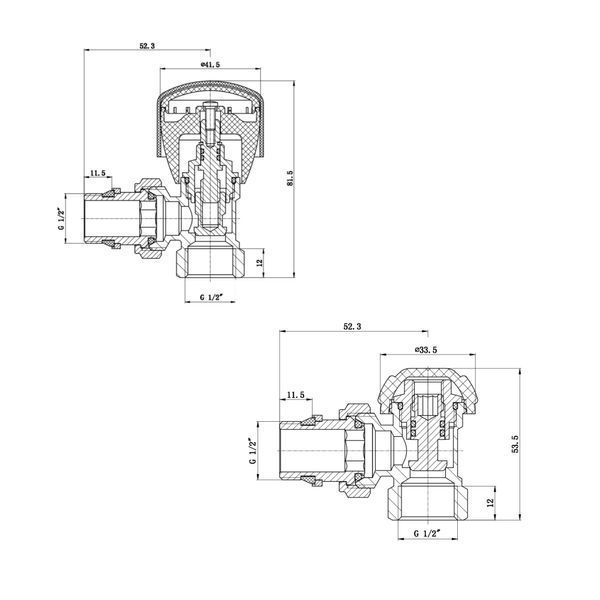Комплект радіаторних кранів Thermo Alliance Standart 1/2" ВН кутовий TAS232W15 SD00053598 фото