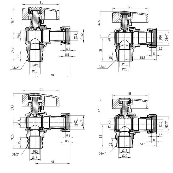 Комплект угловой кранов Thermo Alliance Standart 1/2"ВН -3/4"ВН с накидной гайкой для подключенние котла TAS225RBW1520 SD00054692 фото