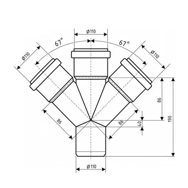 Крестовина канализационная Ostendorf-OSMA HT-System PLUS d110/110/110/110&times;67&deg; SD00057207 фото
