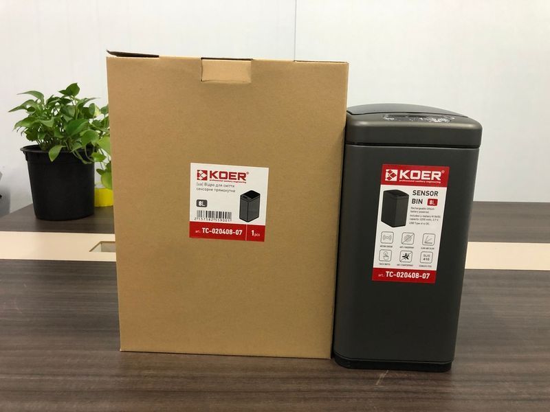 Мусорное ведро сенсорное прямоугольное Koer TC-020408-07 8 л цвет графит (KR5590) KR5590 фото