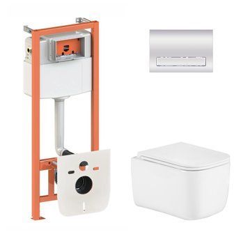 Готовое решение Qtap для ванной комнаты: подвесной унитаз Gemini Ultra Quiet 485&times;340&times;350 + комплект инсталляции Nest 4 в 1 (линейная клавиша Chrome) SD00056009 фото
