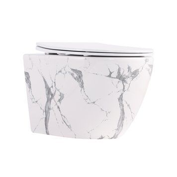 Унитаз подвесной Robin Ultra Quiet 490&times;365&times;325&nbsp;мм, Marble, с сиденьем Slim Duroplast / Soft-close / Quick Release QT13332381АSMR Qtap SD00054281 фото