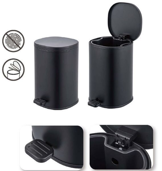 Відро для сміття з плавним закриттям овальне Zerix Prime-TC0105 Black 5л колір чорний (ZX5902) ZX5902 фото